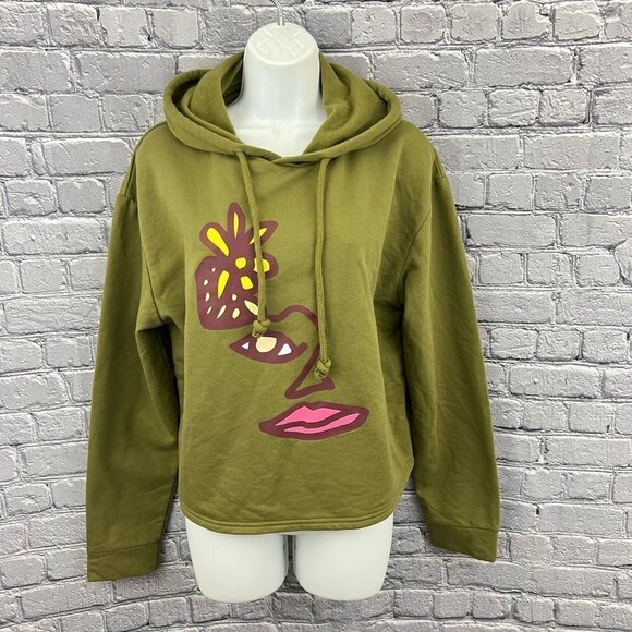 Take Pride Target Fleece Graphic Hoodie Cropped Green Small - Picture 1 of 8